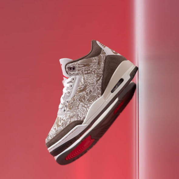 Brown & Cream Graphic-Print Mid-Top Sneakers