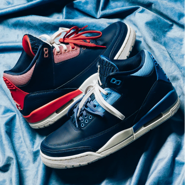 Navy Sneakers with Mismatched Blue & Red Accents