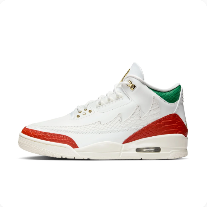 White Sneakers with Red, Green & Gold Accents