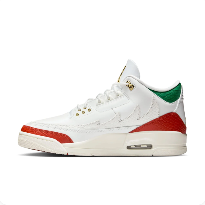 White Sneakers with Red, Green & Gold Accents