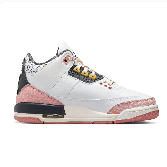 White & Pink Sneakers with Patterned Collars & Yellow Accents
