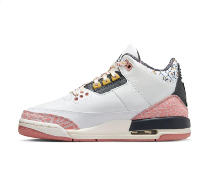 White & Pink Sneakers with Patterned Collars & Yellow Accents