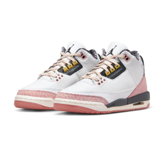 White & Pink Sneakers with Patterned Collars & Yellow Accents