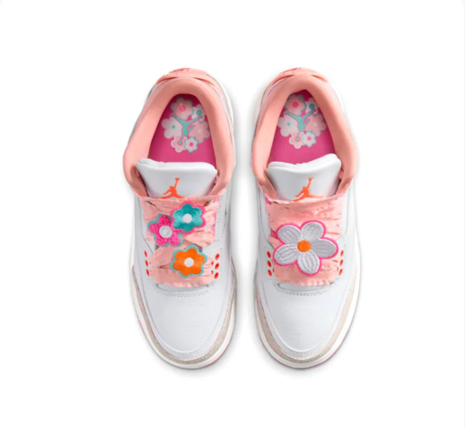 White & Pink Sneakers with Colorful Flower Lace Details