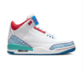 White Sneakers with Blue Elephant-Print Overlays & Red Accents