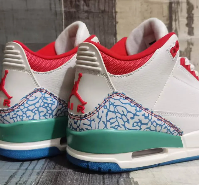 White Sneakers with Blue Elephant-Print Overlays & Red Accents