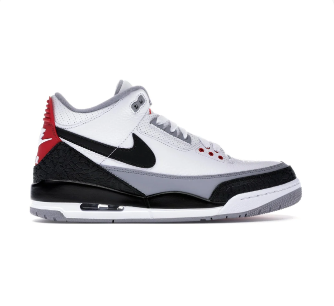 White & Black Sneakers with Grey Panels & Red Accents