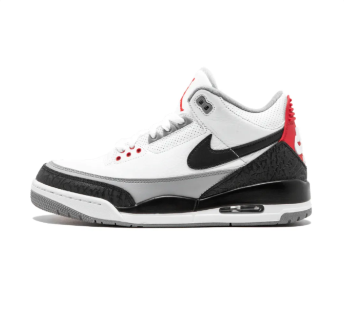 White & Black Sneakers with Grey Panels & Red Accents
