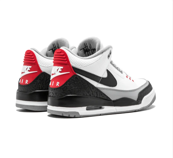 White & Black Sneakers with Grey Panels & Red Accents