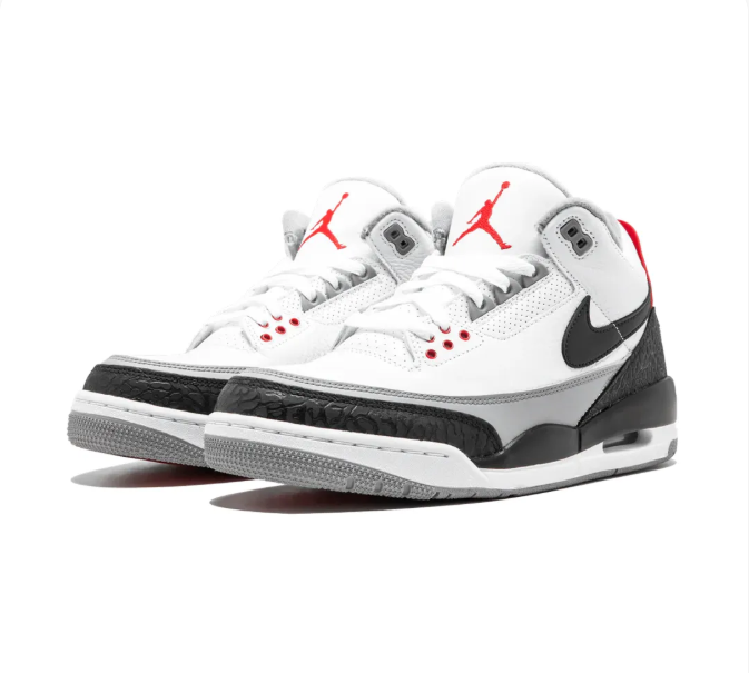 White & Black Sneakers with Grey Panels & Red Accents