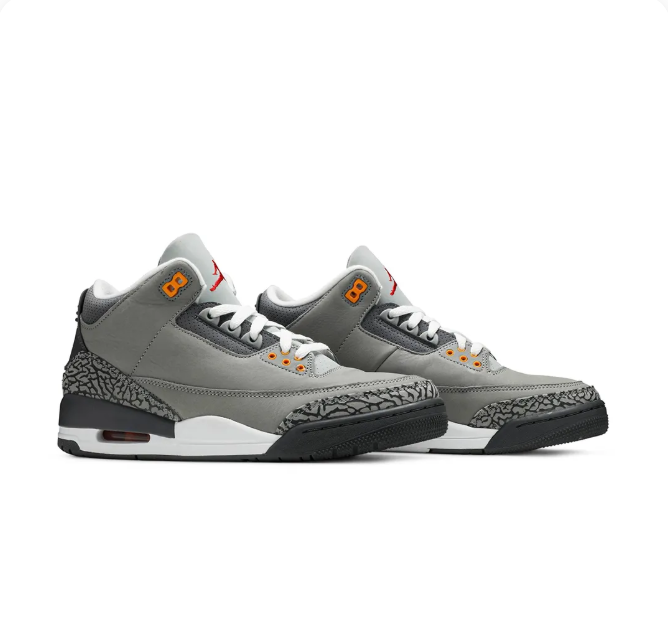 Grey Sneakers with Elephant-Print Overlays & Orange Accents