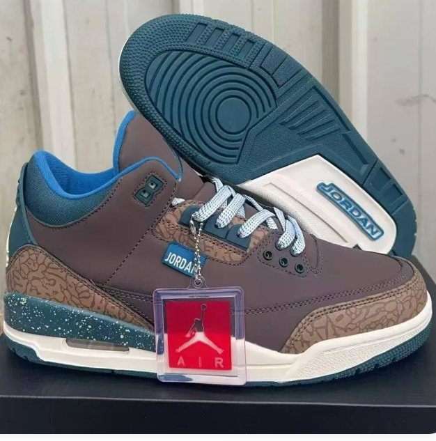 Brown & Blue Sneakers with Tan Elephant-Print Overlays