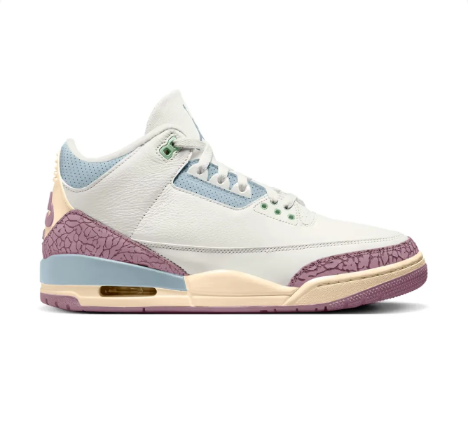 White & Mauve Sneakers with Light Blue Accents & Elephant-Print Overlays