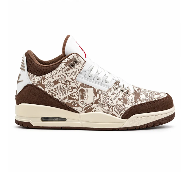 Cream & Brown Sneakers with Allover Graphic Print