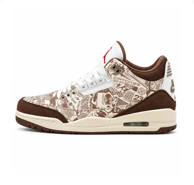 Cream & Brown Sneakers with Allover Graphic Print