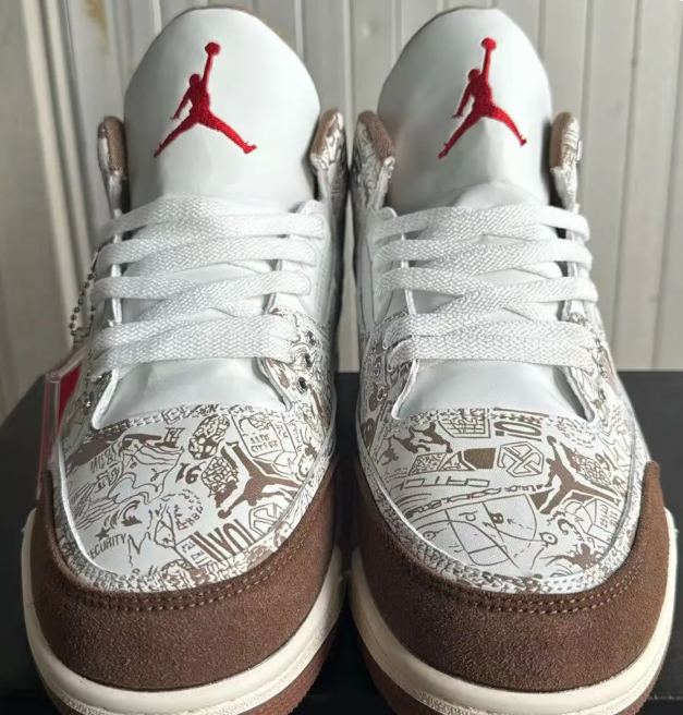 Cream & Brown Sneakers with Allover Graphic Print