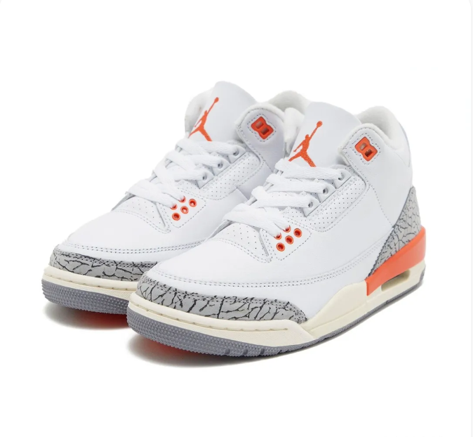 White & Orange Sneakers with Grey Elephant-Print Overlays