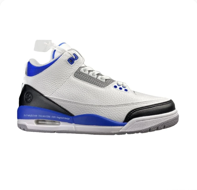 White & Blue Sneakers with Black Toe and Heel Overlays