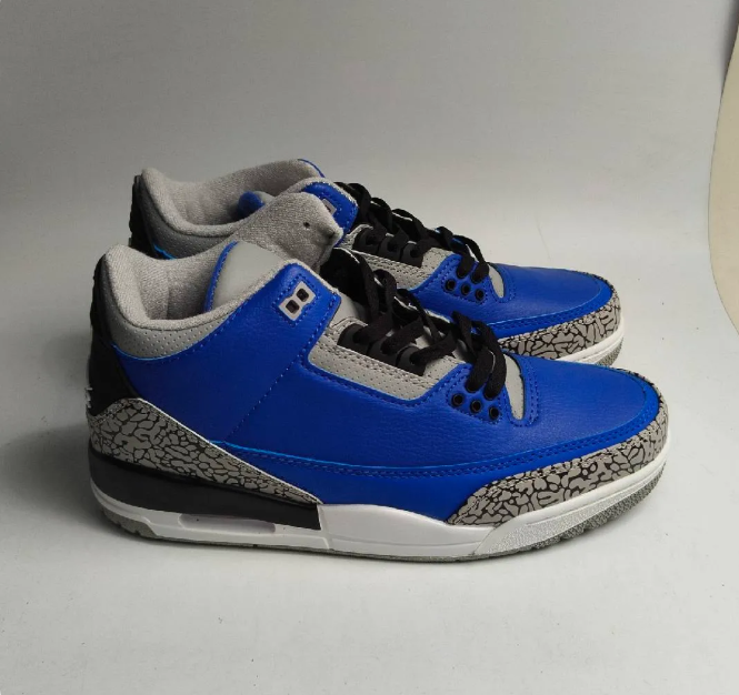 Blue & Black Sneakers with Grey Elephant-Print Overlays