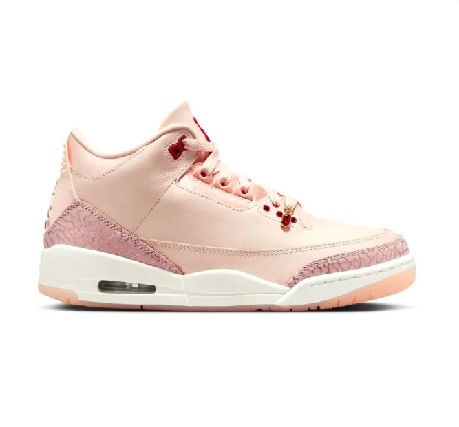 Blush Pink Sneakers with Elephant-Print Overlays & Red Accents