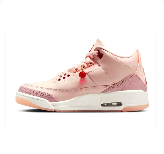 Blush Pink Sneakers with Elephant-Print Overlays & Red Accents