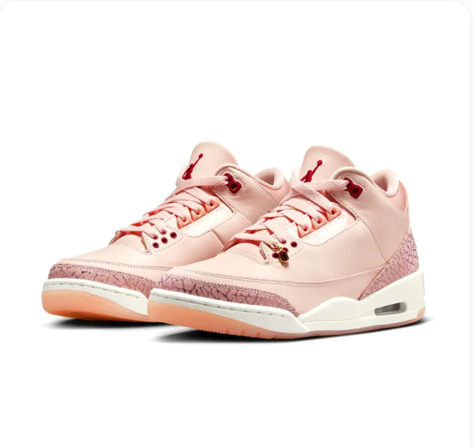 Blush Pink Sneakers with Elephant-Print Overlays & Red Accents