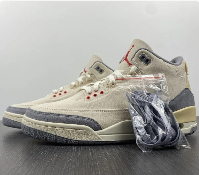 Cream & Grey Sneakers with Red Accents