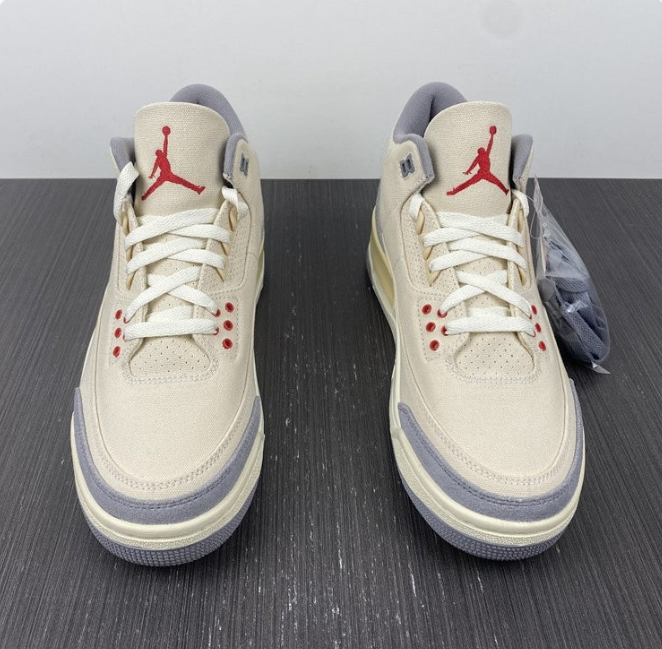 Cream & Grey Sneakers with Red Accents