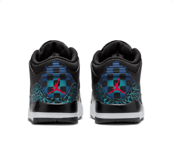 Black & Teal Sneakers with Elephant-Print Overlays & Red Accents