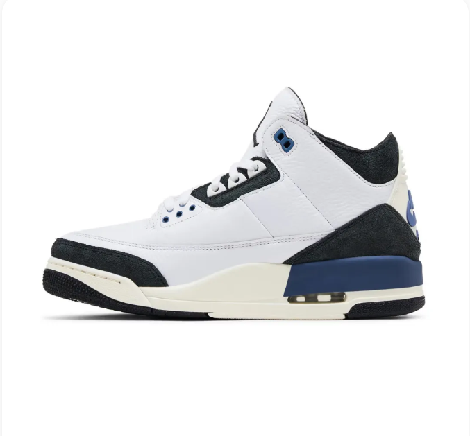 White & Black Sneakers with Navy Accents & Cream Midsoles