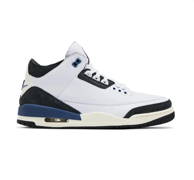 White & Black Sneakers with Navy Accents & Cream Midsoles