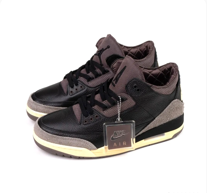 Black & Taupe Sneakers with Textured Overlays & Cream Midsoles