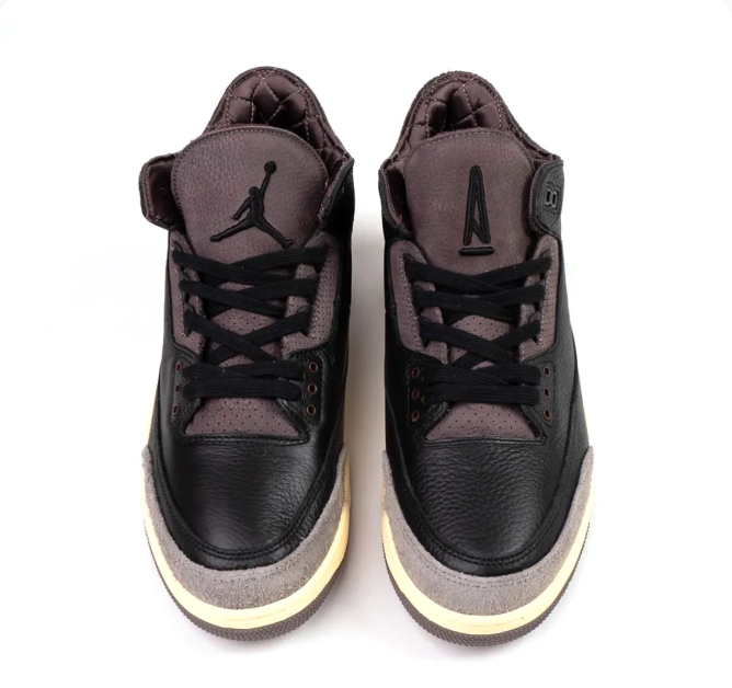 Black & Taupe Sneakers with Textured Overlays & Cream Midsoles