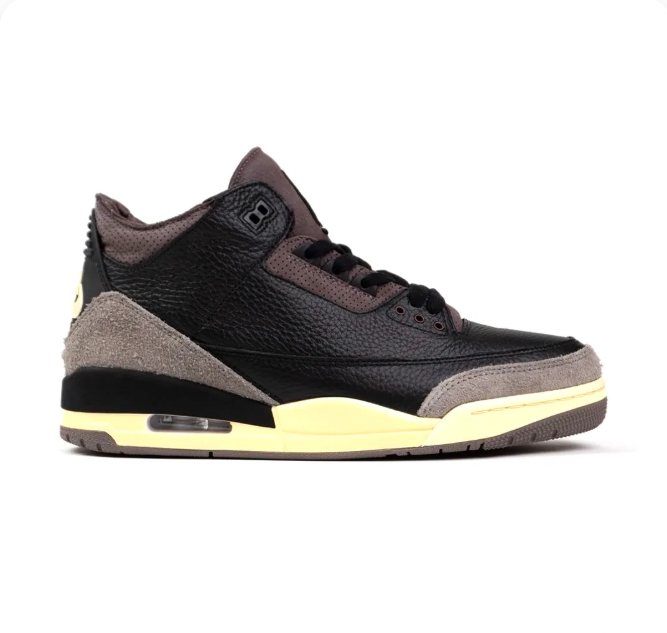 Black & Taupe Sneakers with Textured Overlays & Cream Midsoles