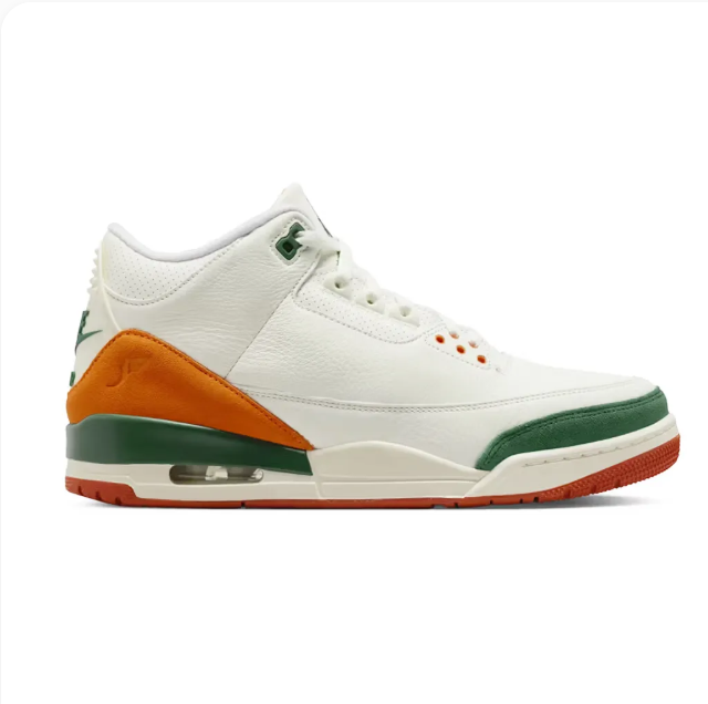 White & Green Sneakers with Orange Heel Overlays