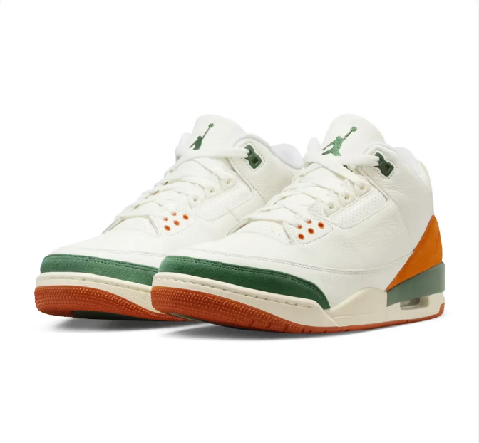 White & Green Sneakers with Orange Heel Overlays