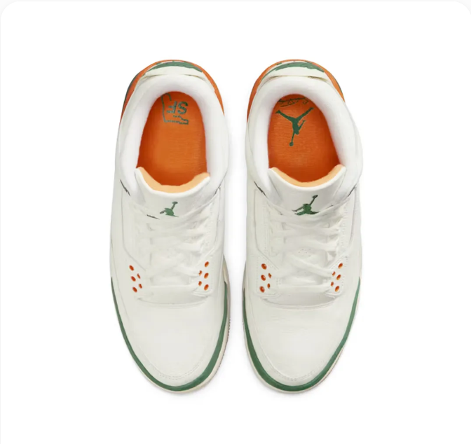 White & Green Sneakers with Orange Heel Overlays