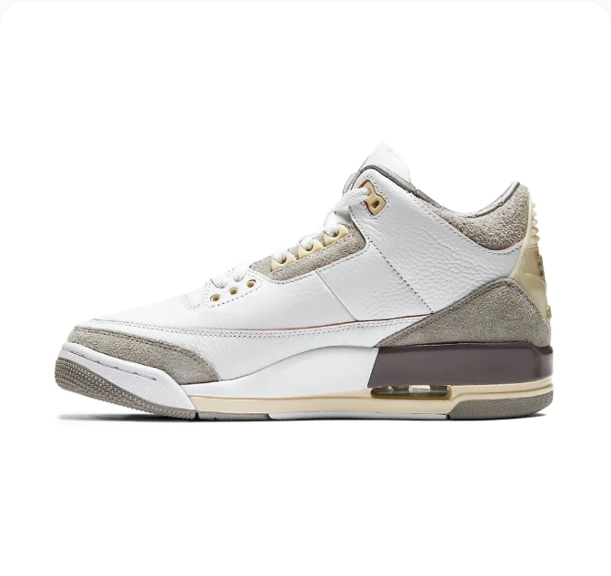 White & Grey Sneakers with Textured Overlays & Cream Accents