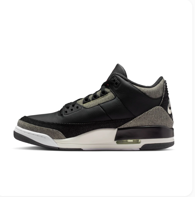Black & Grey Sneakers with Denim-Look Panels & Red Accents