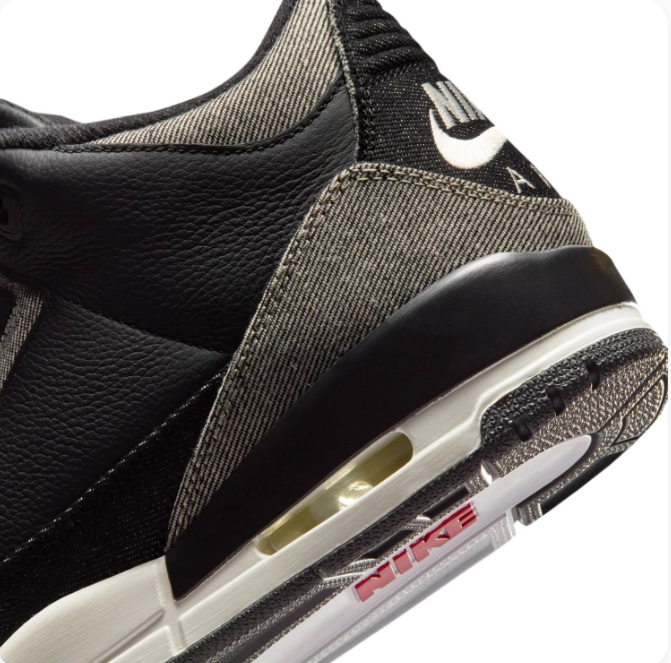 Black & Grey Sneakers with Denim-Look Panels & Red Accents