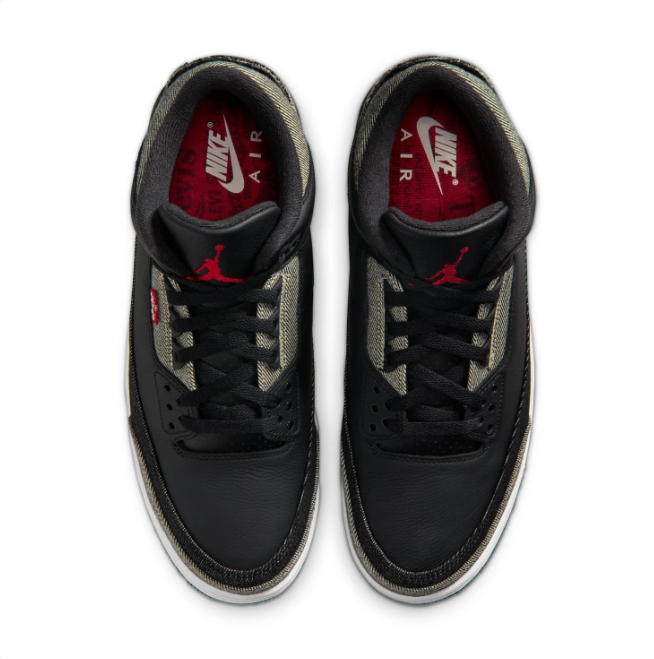 Black & Grey Sneakers with Denim-Look Panels & Red Accents