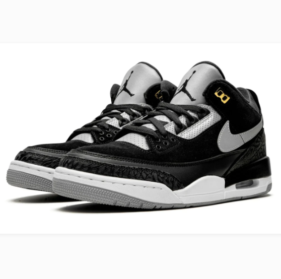 Black & Grey Sneakers with Elephant-Print Overlays & Gold Accents