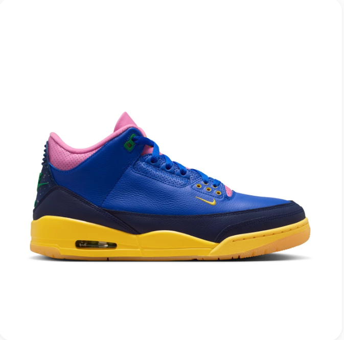 Blue & Pink Sneakers with Yellow Soles & Green Accents