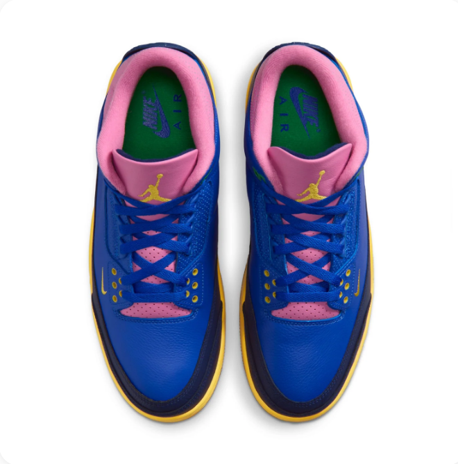 Blue & Pink Sneakers with Yellow Soles & Green Accents
