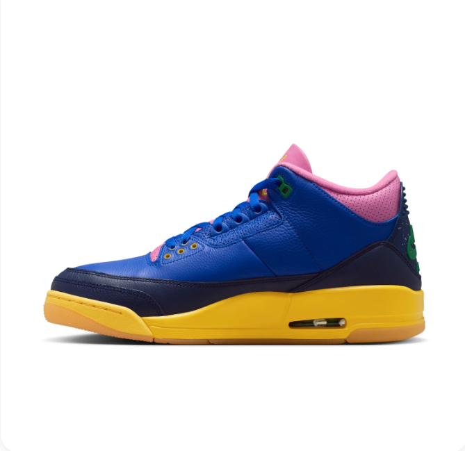 Blue & Pink Sneakers with Yellow Soles & Green Accents