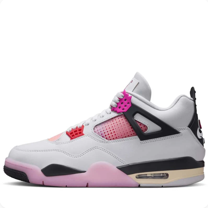 White & Pink Sneakers with Gradient Panels & Red Eyelets