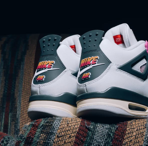 White & Pink Sneakers with Gradient Panels & Red Eyelets