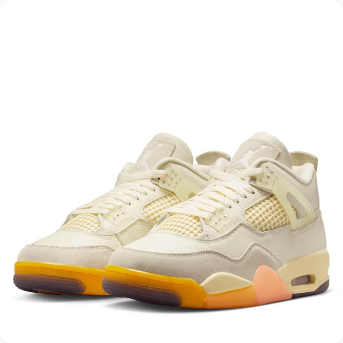 Cream Sneakers with Orange & Peach Soles and Gold Heel Accents