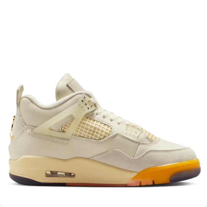 Cream Sneakers with Orange & Peach Soles and Gold Heel Accents