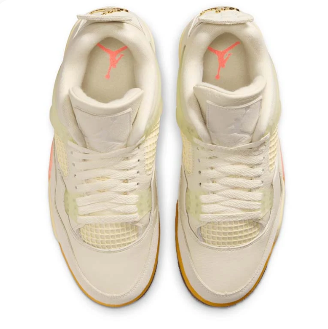 Cream Sneakers with Orange & Peach Soles and Gold Heel Accents